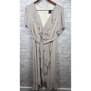 Maison Tara Polka Dot Midi Dress Women 16W Ruffle Faux Wrap Romantic Cottagecore